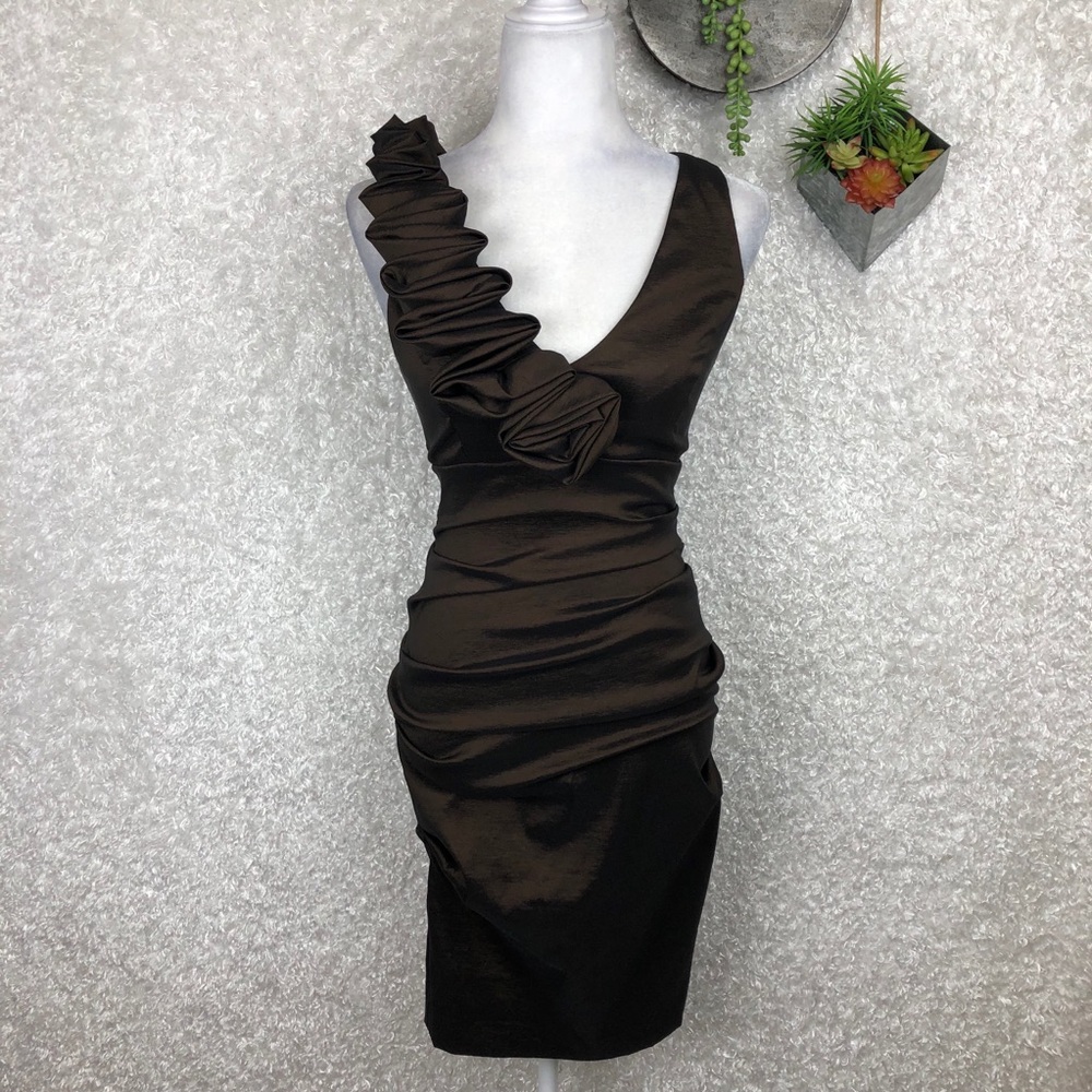 NWT Cache Brown Taffeta Chic Wiggle Dress 6